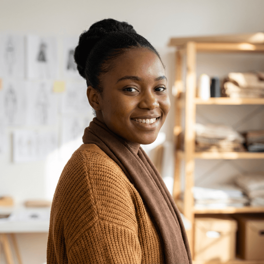 Dana Whitfield standing behind a counter in her shop