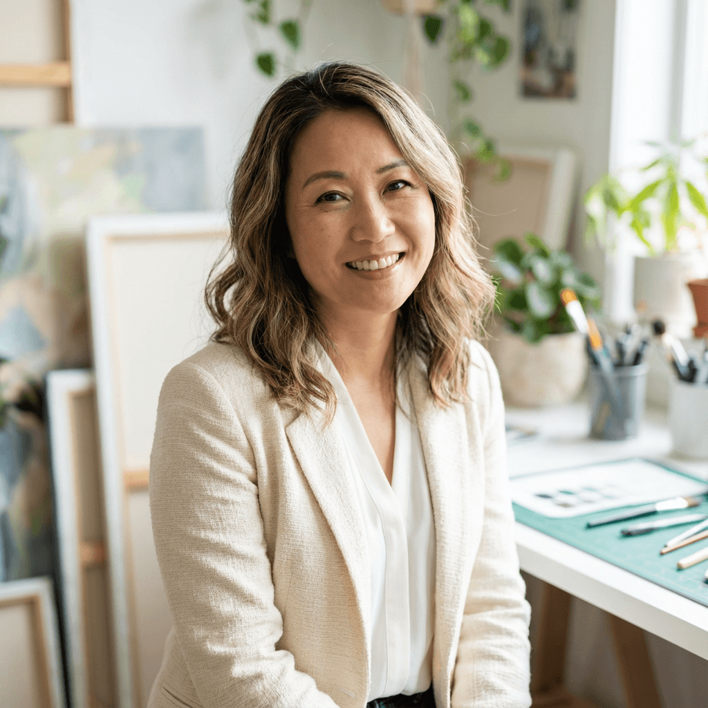 Rachel Kim smiling in business attire at an office