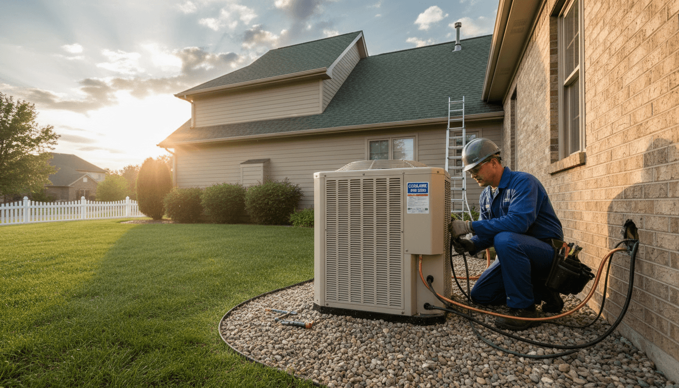 Professional HVAC technician working on an air conditioning unit